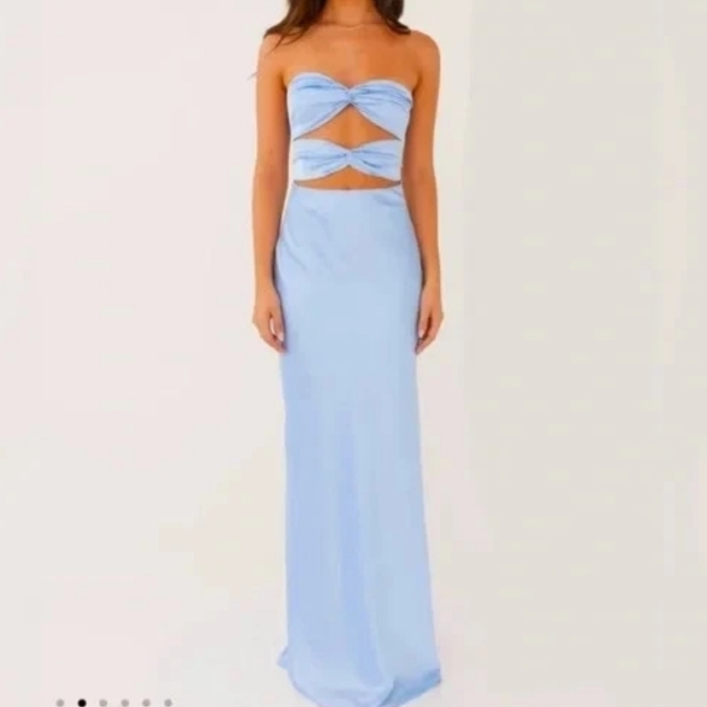 Peppermayo Tianna Satin Cutout Strapless Dress